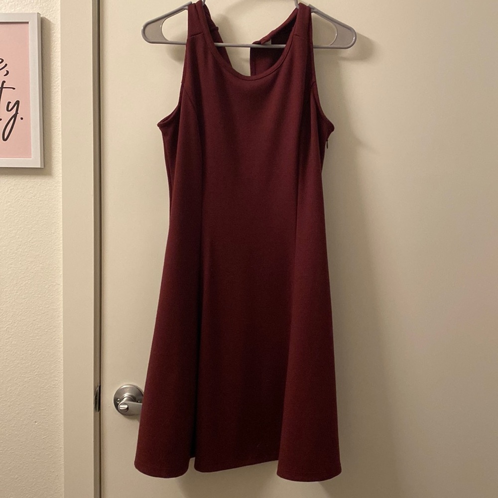 Maroon dress.